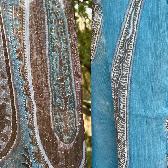 Silk blue and brown scarf - Picture 4 of 8